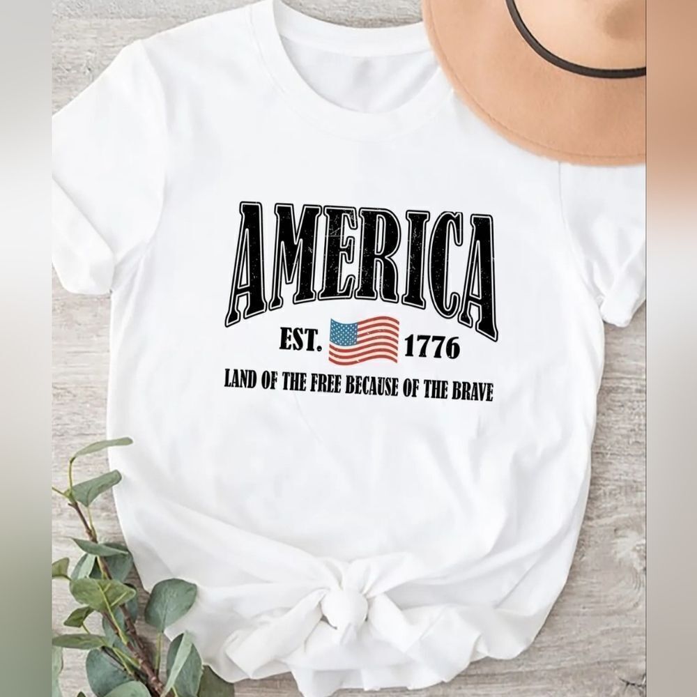 Women's White America flag Patriotic T-Shirt